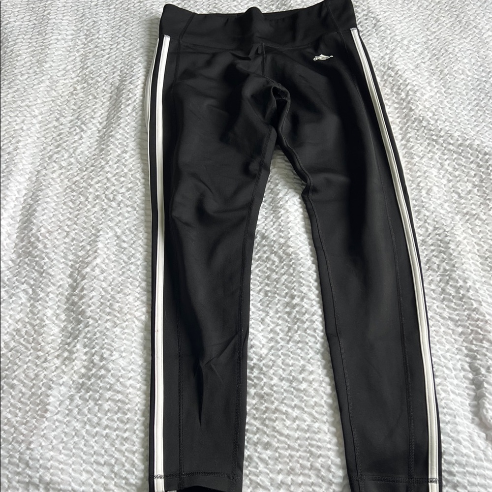 adidas Black Leggings with White Stripes